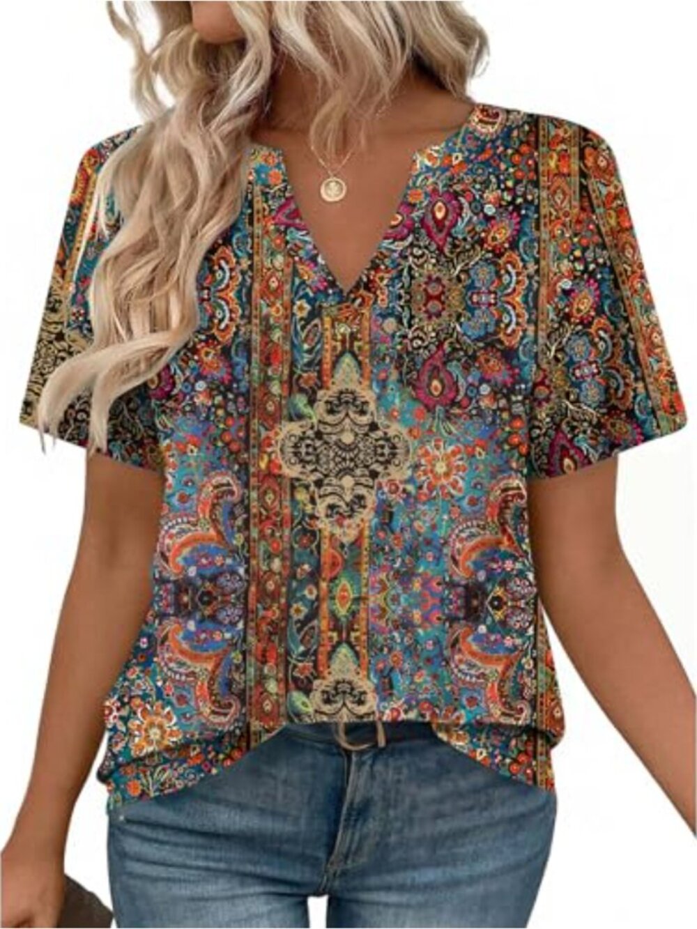 Womens V-Neck Short Sleeve Tunic Blouse High Low Hem Dressy Casual Work Top